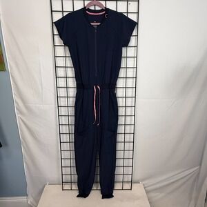 Med Couture Amp Stretch Jumpsuit Womens XS Blue Zip V-Neck Medical MC502 Scrubs